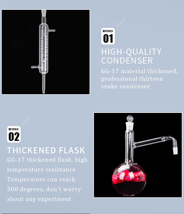China supplies 1000ml distillation glassware set Laboratory glassware  Water Purifier Distiller Glassware kit