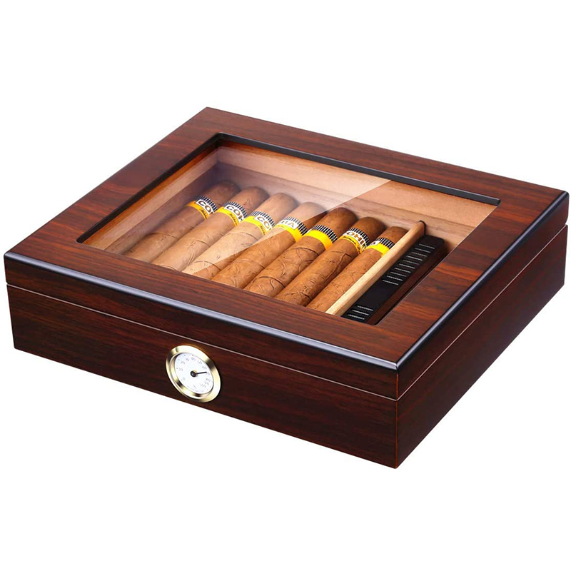Customized Handmade luxury Solid Cedar Wood Cigar Humidor Box Case with Hygrometer and Humidifier