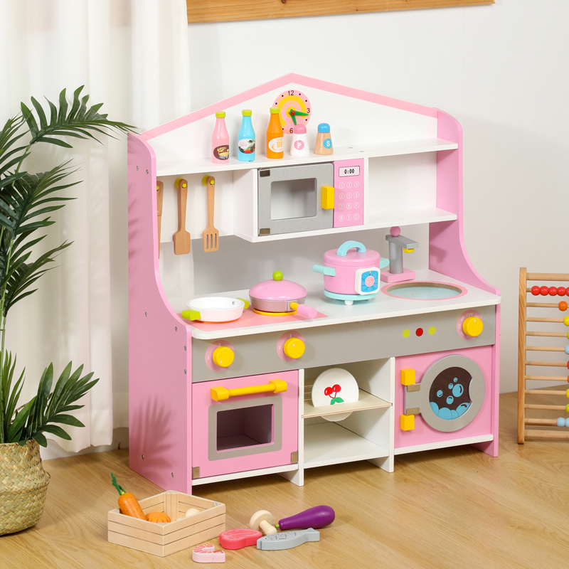 Kids Big Wooden Pretend Role Play Cooking Simulation Game Cookware Food Toys Accessories Preschool Kitchen Toy