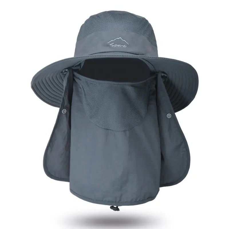 In Stock Wholesale Wide Brim Sun Cap Protection Removable Neck Face Flap Cover Fishing Bucket Hat For Men