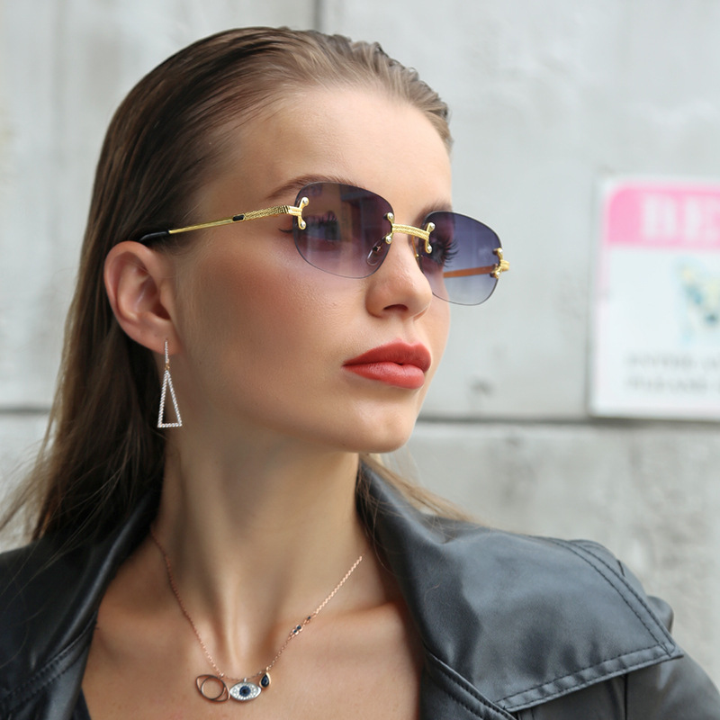 Shades Women UV400 Sun glasses Mental Rimless Retro Vintage Square Gafas de sol Sunglasses2021