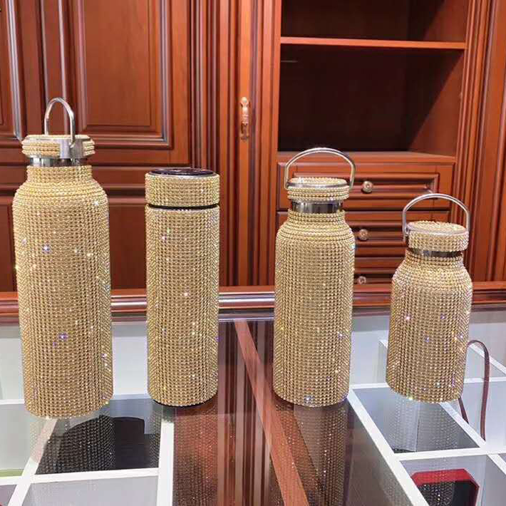 350/500/750 мл бутылка для воды со стразами и кристаллами, термос из нержавеющей стали