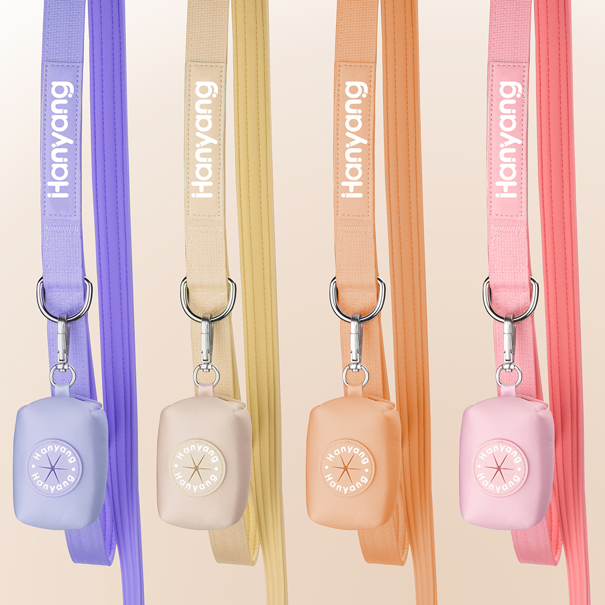 HanYang OEM Custom Nylon Combat Padded Leads dog leash with Double Padded Handles with built in poop bag holder Dispenser
