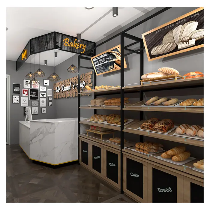 Custom Wood Bread Cabinet Rack for Bakery Store Display