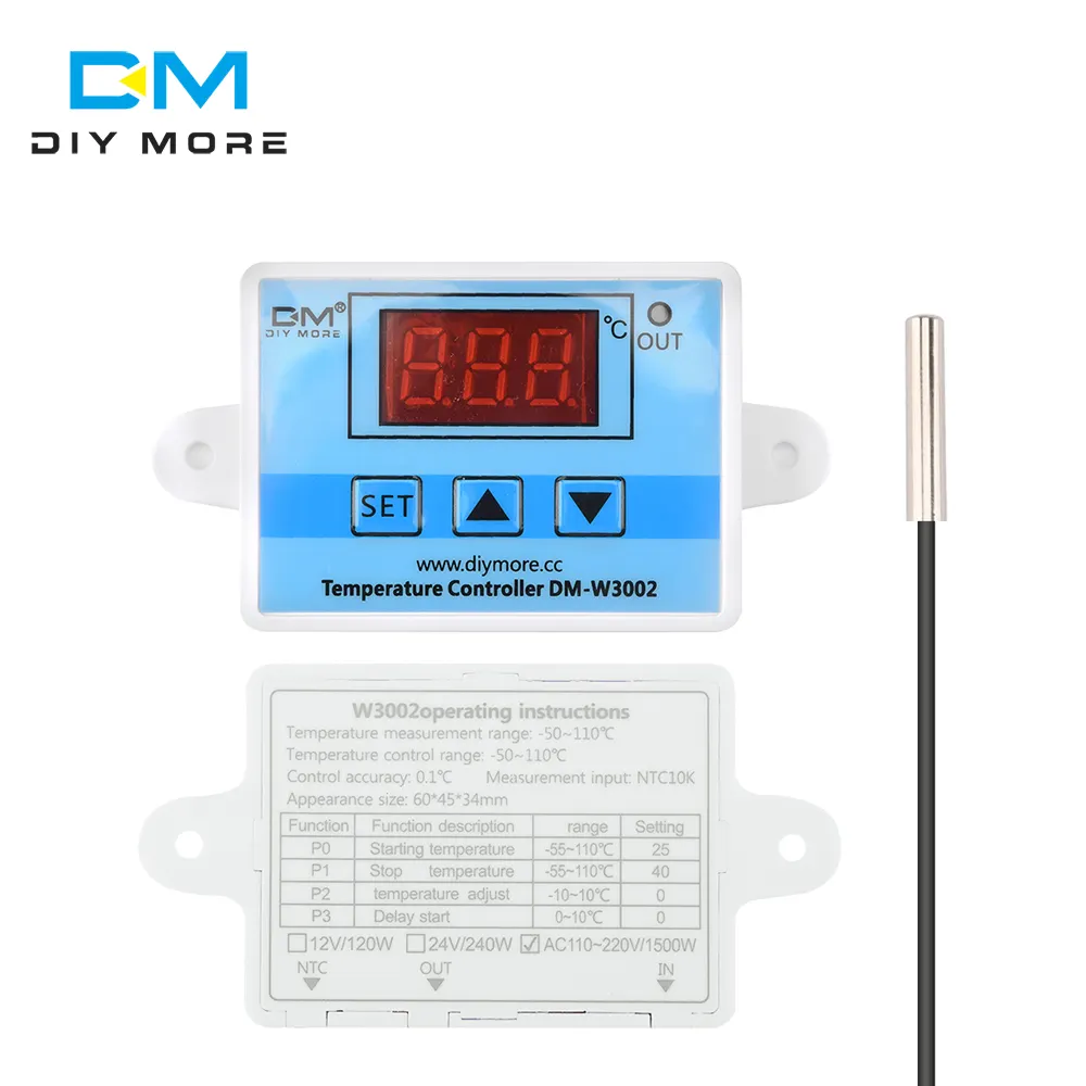XH-W3002 W3002 DC 12V 24V AC 110V-220V 10A Digital LED Temperature Controller Thermostat Control Switch With Probe Sensor
