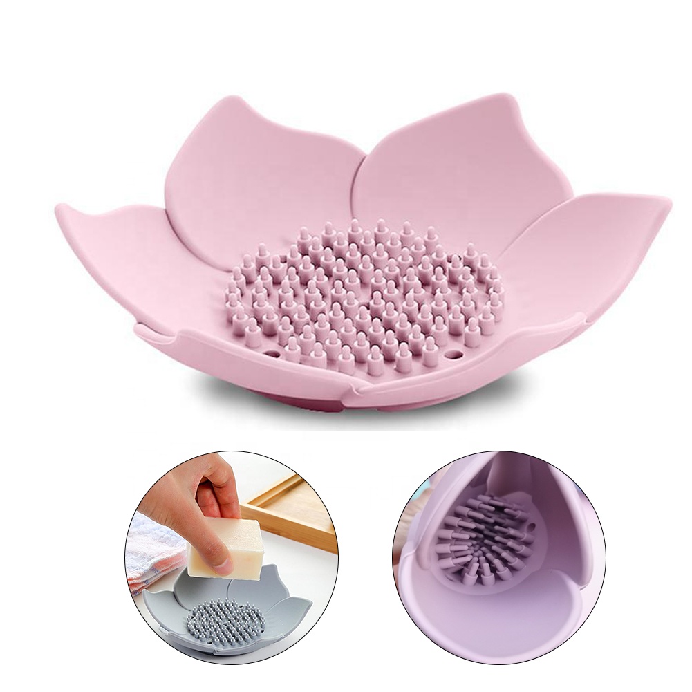 New Design Bathroom Kitchen Soap Dishes Premium Silicone Lotus Soap Dish Holder