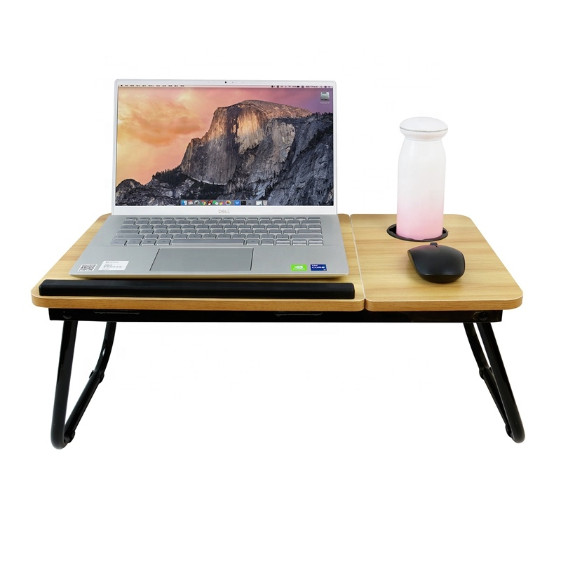 Wholesale Portable Modern Simple Tray Wood Coffee Car Table Light Luxury Laptop Desk with Cup Holder