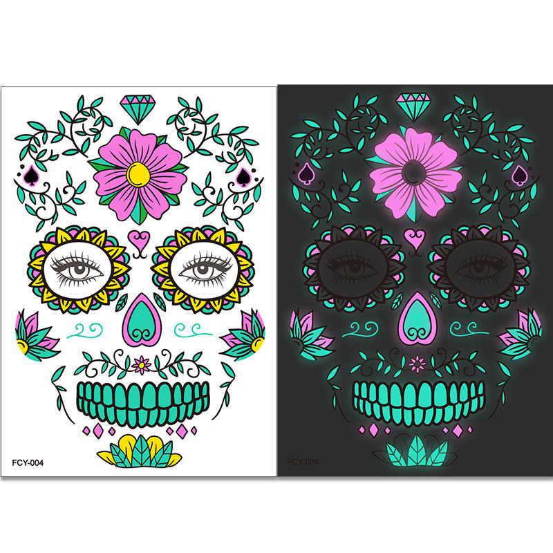 2021 New Funny Waterproof Face Two Color Luminous Halloween Tattoo Sticker