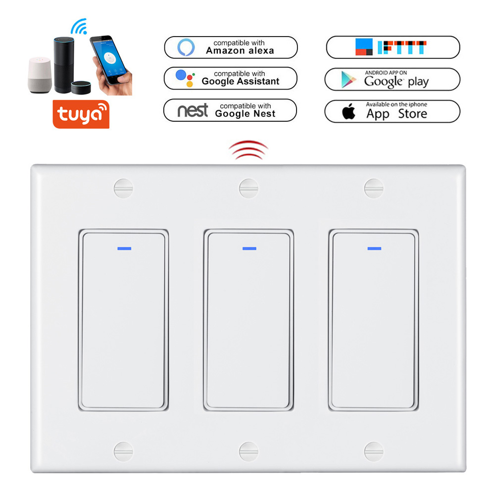 Ledeast DS-122T Голосовое управление Alexa Google Home 3 местная WiFi умный выключатель света с дистанционным управлением Smart 2 3 способ настенный сенсорный переключатель