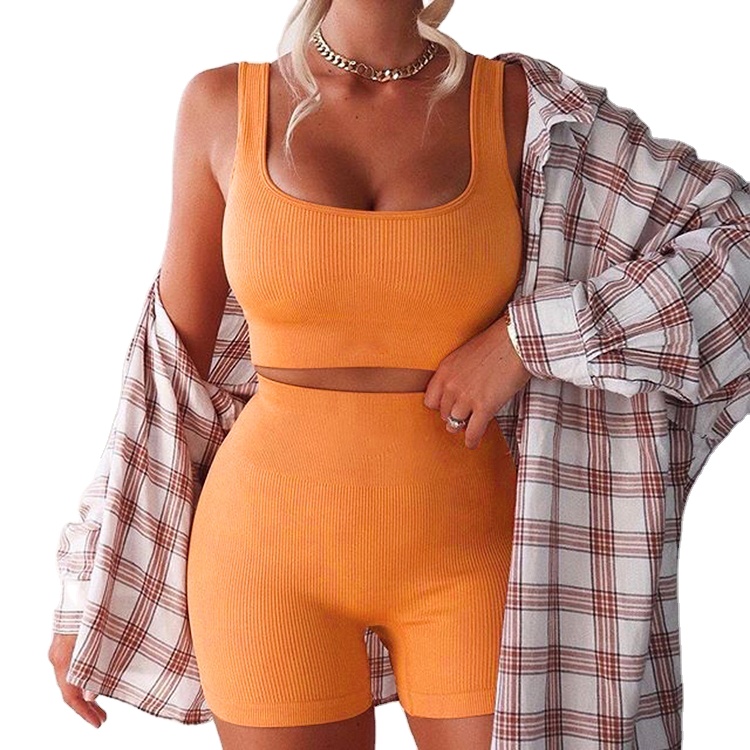 Seamless Sport Set Women Two Piece 2PCS Crop Top Bra Shorts Workout Outfit Fitness Wear Run Gym Suit Female Yoga Sets Clothes