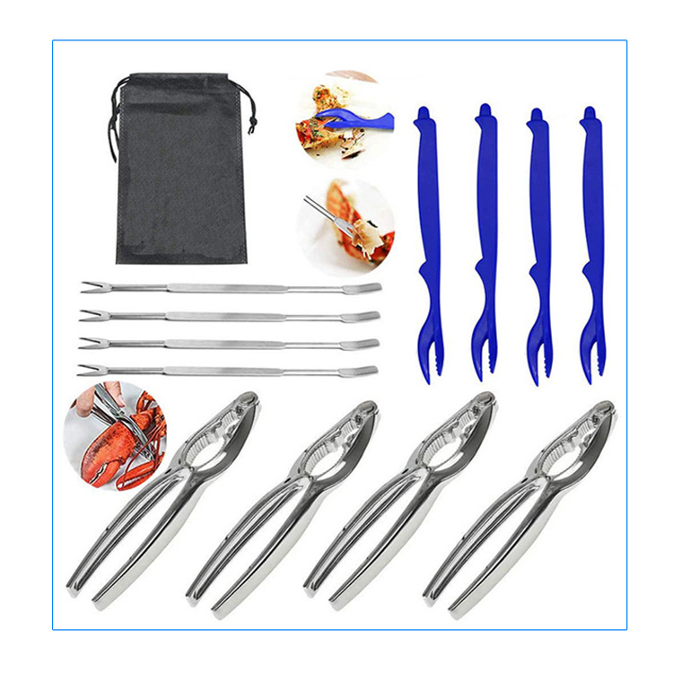 Custom 12pcs Seafood Tools Set Nut Cracker Set with Crab Crackers, Lobster Shellers, Crab Leg Forks in storage bag