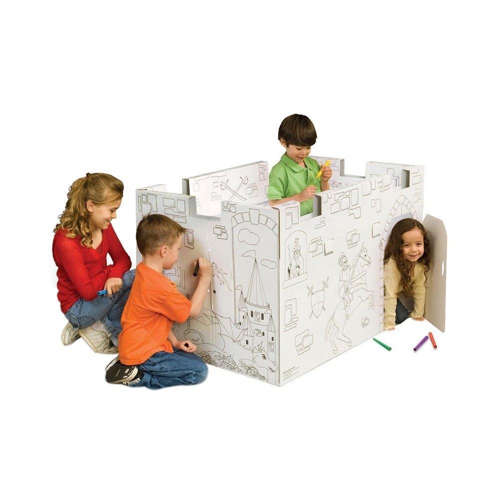 OEM дети складной гофрированной окраски diy картона поезд playhouse