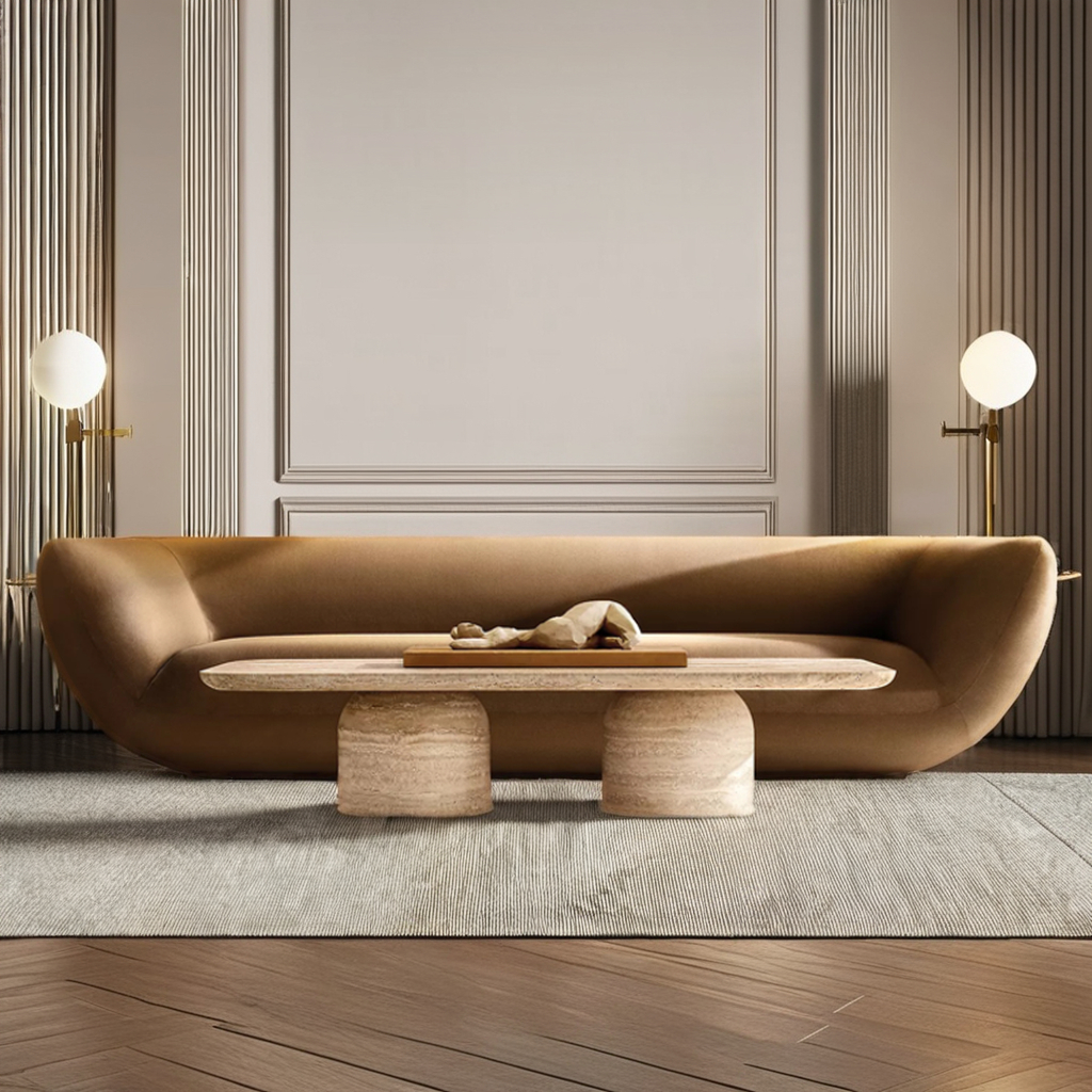 FERLY Modern Luxury Italian Style Living Room Furniture Sofa Home Fabric Curved Contour Loveseat Lotus Sofa Set 2