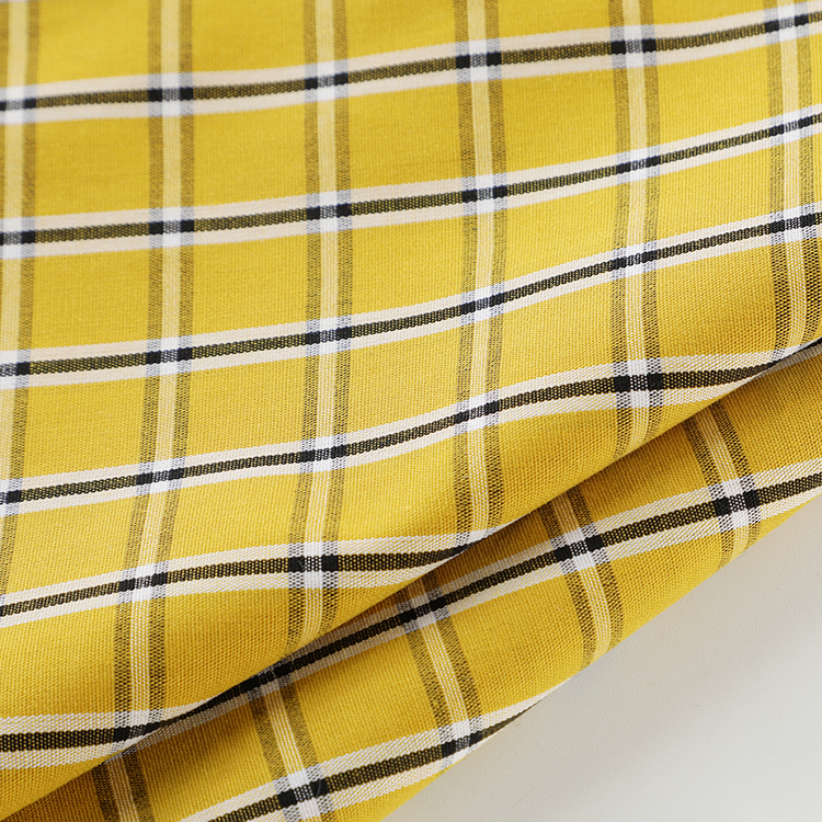 yellow textile checked 100% cotton fabric shirts dress women clothes fabric