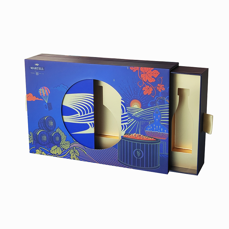 Custom printing grey paper board premium brandy packaging double-side drawing box for liquor gift box made by Chinese factory