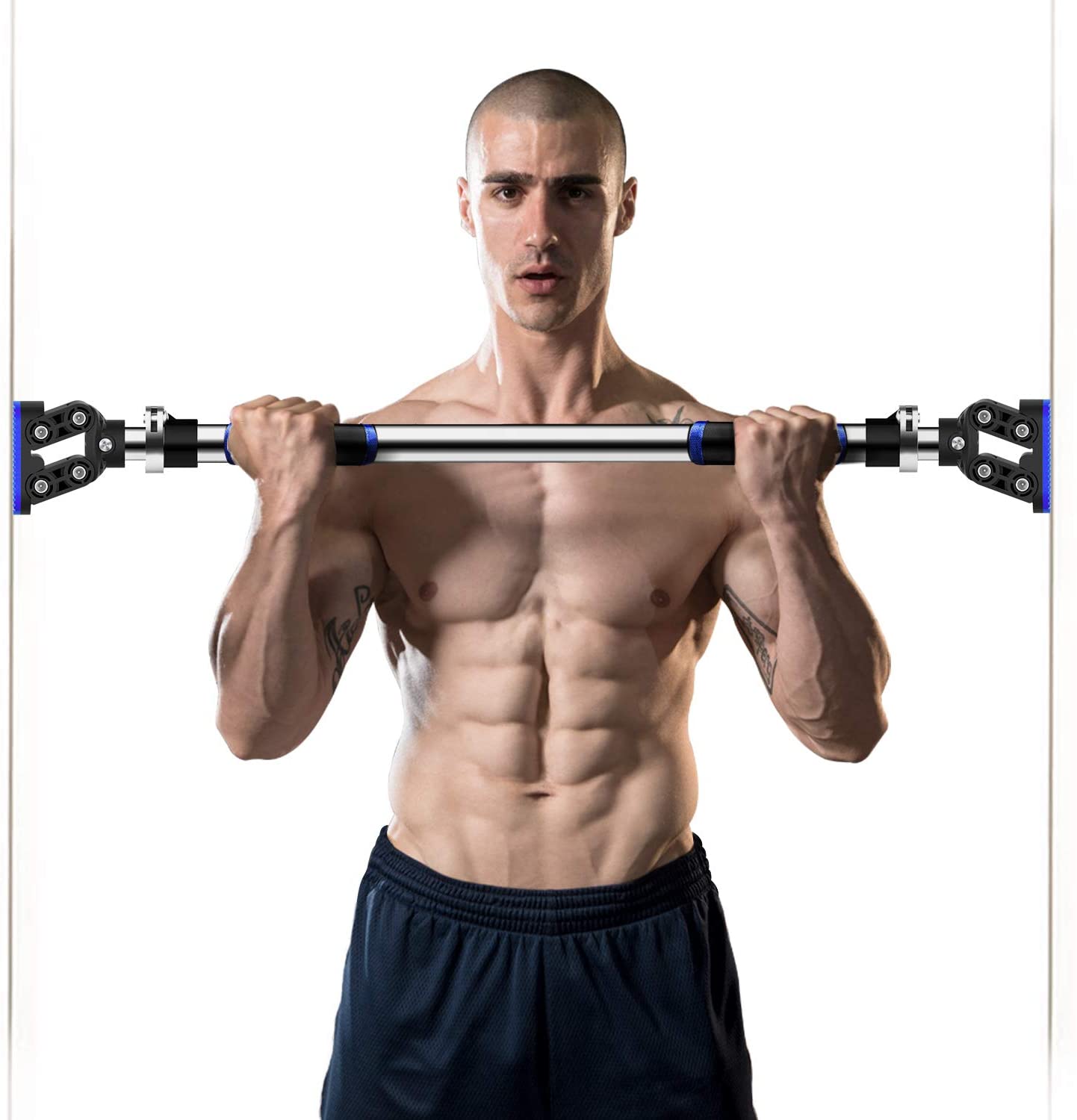 Doorway Pull Up and Chin Up Bar Upper Body Workout Bar with No Screws 440 LBS (Blue. L28.3~36.2")