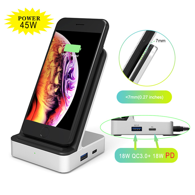 2021 new hot-selling PD smart fast charger QC3.0 18W+PD wireless charger 10W multifunctional three-in-one wireless charger