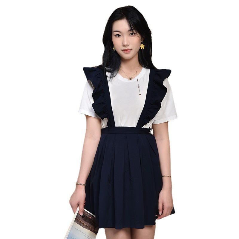 2021 summer women's dress fresh and sweet pure color college wind lotus leaf lace short skirt women's dress