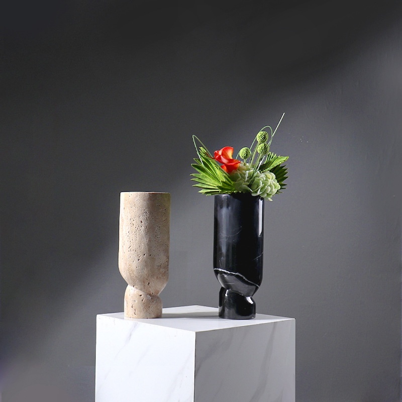 SAIDKOCC D12x30cm Nordic Style Creative Marble Stone Vase Home Decorative Flower Pot Made From Travertine Marble