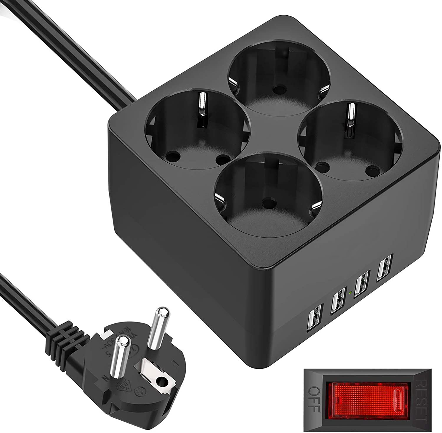 Защита от перенапряжения с несколькими розетками с USB, кубическая 4-полосная розетка, защита от детей с зарядным устройством с 4 USB