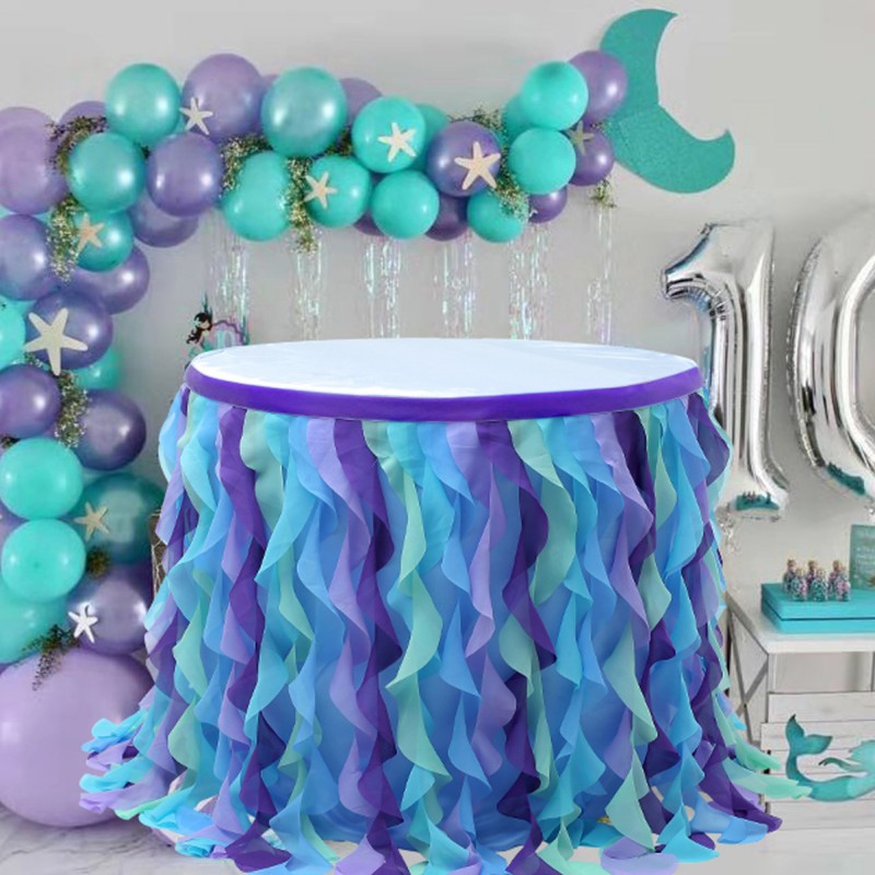 Amazon Hot Selling Mermaid Tulle Table Skirting Party And Wedding Rainbow Table Skirts For Birthday