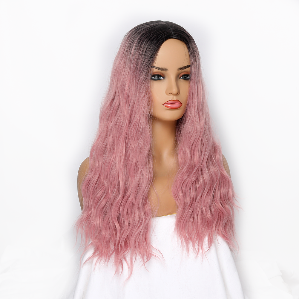 Cheap Nature Wig Long Water Wave Fake Hair 26 Inch High Temperature Fiber Blonde Ombre Pink Synthetic Wigs For Black Women