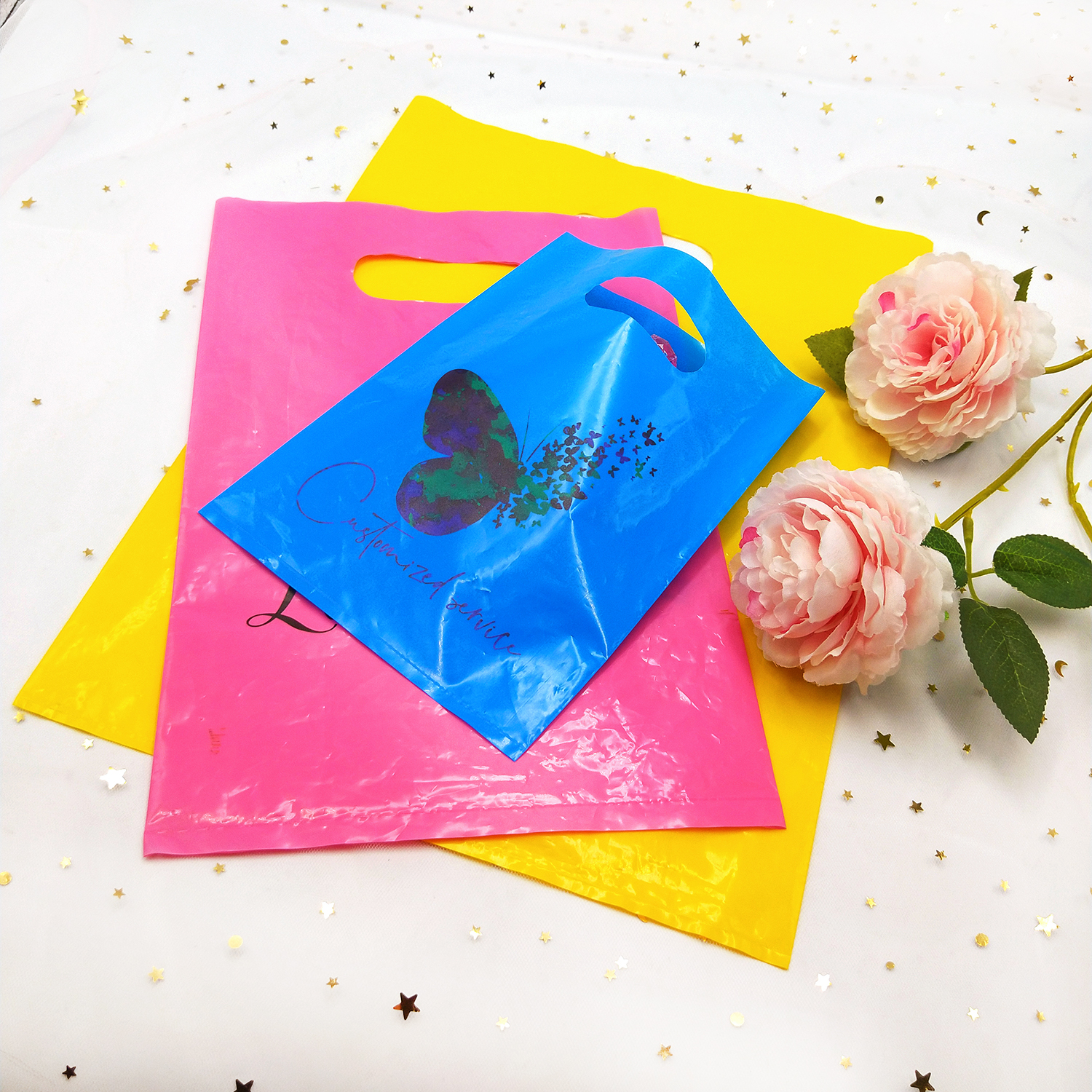 Cheap Price Low Moq Private Label Plastic Shopping Bags Reusable Lash Bags Clothes Bags