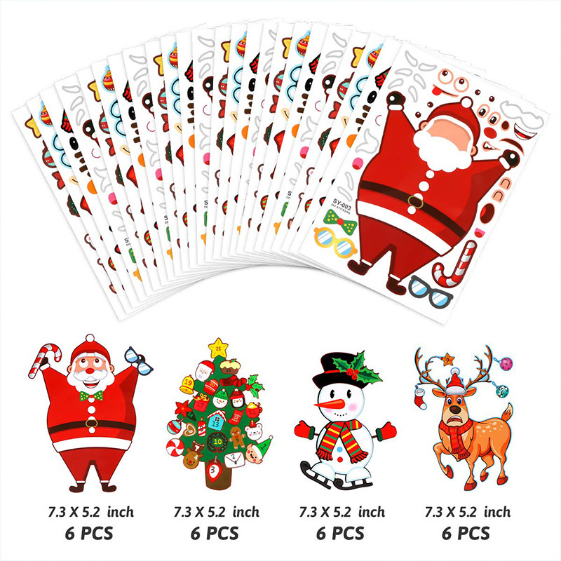 Children cartoon christmas diy stickers Cartoon santa snowman christmas tree elk Child Art stickers