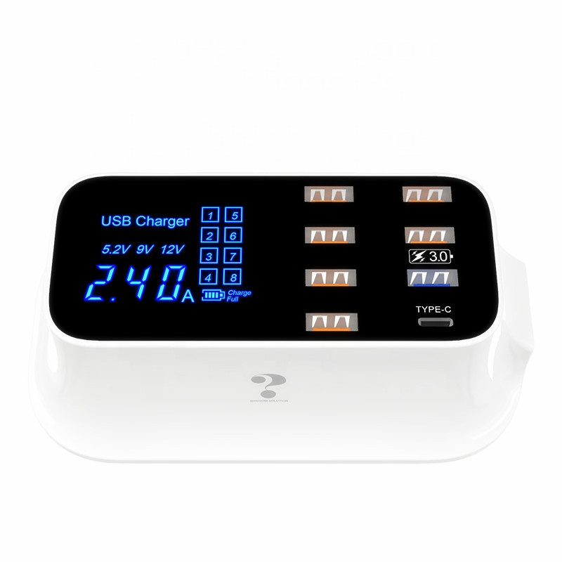 4-портовый концентратор USB 3,0 с 6 USB и 1TPC и 1QC3.0 умный зарядный порт с интеллектуальным цифровым дисплеем