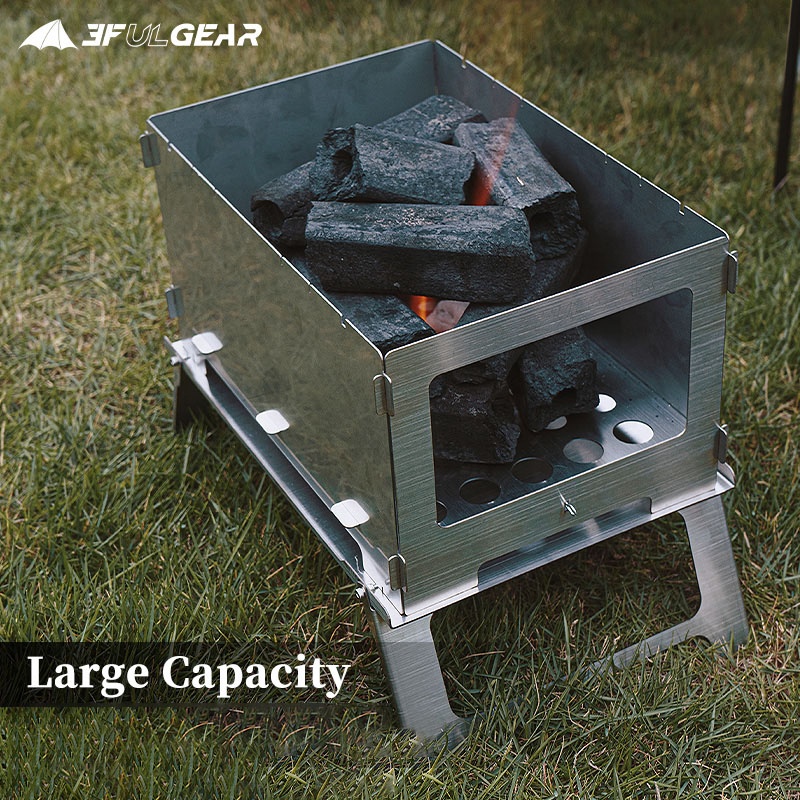 3FUL GEAR Small outdoor camp stove folding barbecue grill stainless steel wood burning stove for camping or backpacking