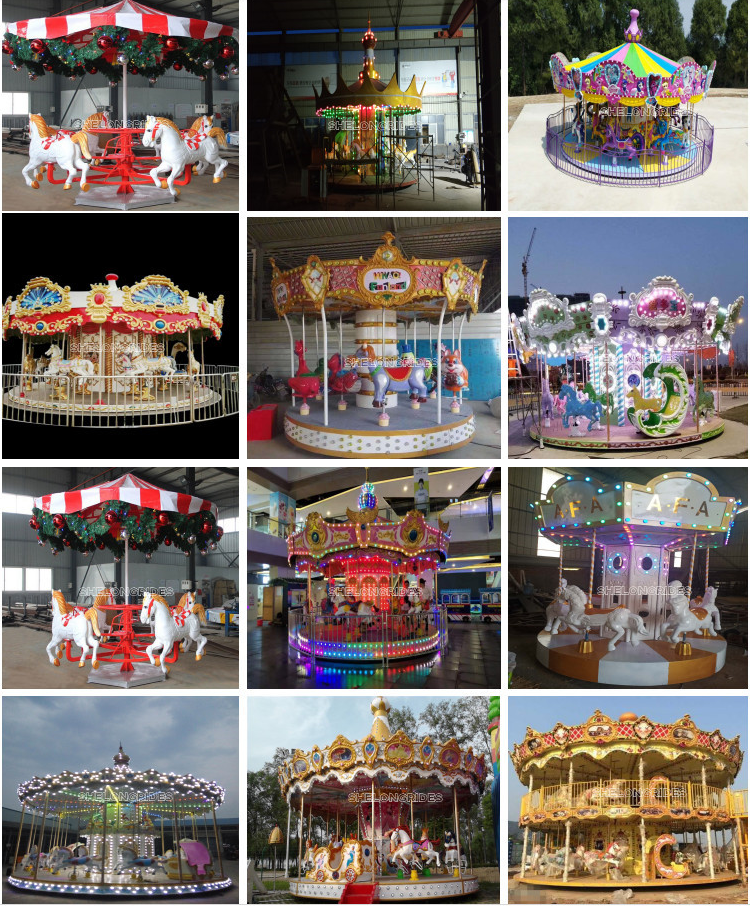Commercial entertainment equipment fiberglass merry go around kids electric merry go round carousel
