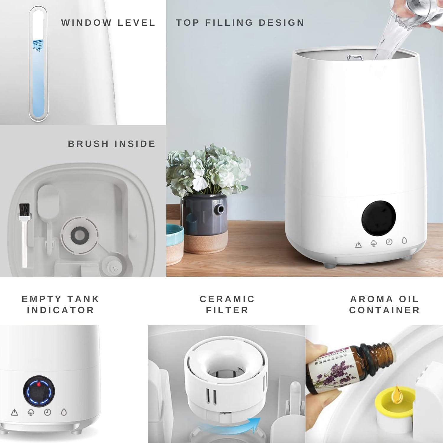 RUNAL Desktop Abs Rotating Spray Nozzle Combo White Black Smart Ultrasonic Air Humidifier For Home Bedroom