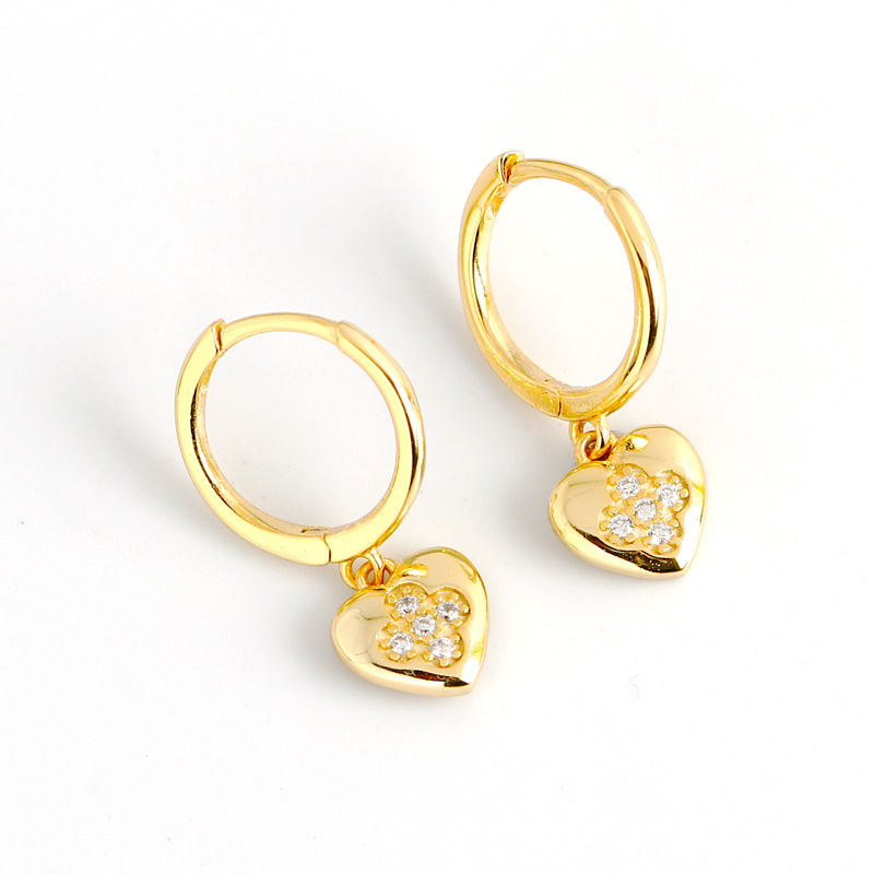 S925 Sterling Silver Four-leaf Diamond Heart Gold Buckle Earrings 7BEADS Light Luxury Pendant Drop Earring Jewelry for Women