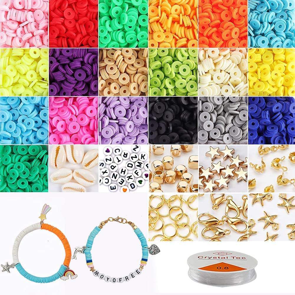 5,100 Pcs Clay Heishi Beads Flat Round Polymer Clay Beads DIYJewelry Marking Pottery Soft Ceramic Beads for Bracelets Necklace