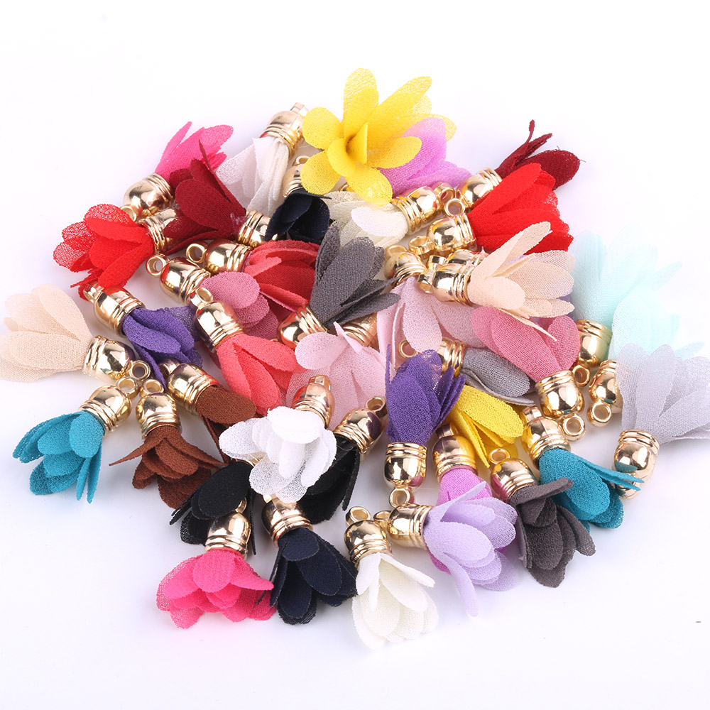 3cm Fabric Flower Tassel Pendants For Jewelry Making Keychain Cellphone Straps Earring Tassel Charms DIY 200pcs/bag