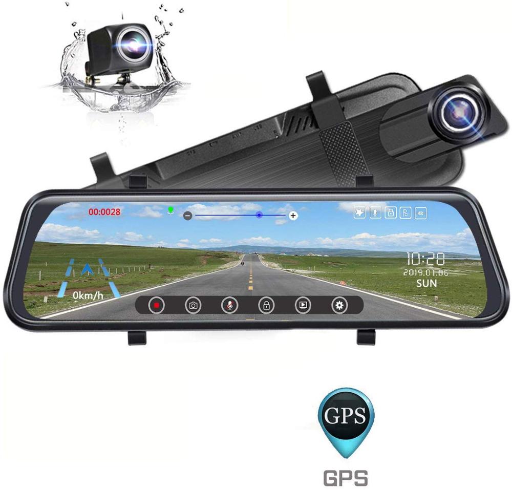 Камера заднего вида, 10 дюймовое зеркало Dash Cam сенсорный экран, 1296P спереди и 1080P зеркало заднего вида с камерой с двумя объективами видеорегистратор (G-Sensor) полностью ручная работа