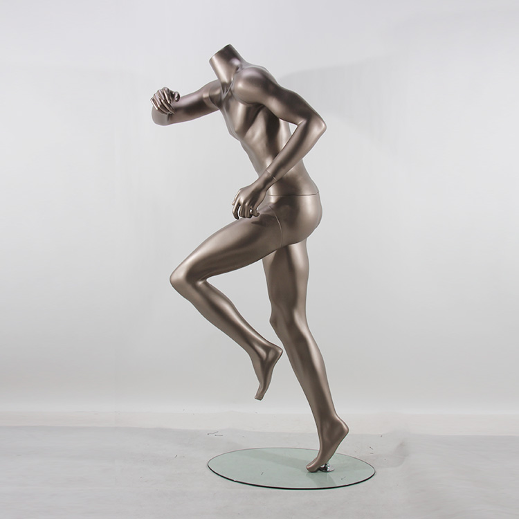 Wholesale Fiberglass Gold Headless Standing Running Male Display Mannequin