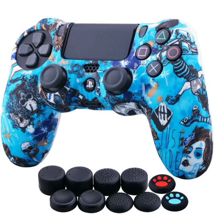 Лидер продаж, силиконовый чехол для контроллера PS4 SLIM PRO, силиконовый чехол, окрашенный защитный чехол с клавишной крышкой 8 в 1 и аналоговым стиком