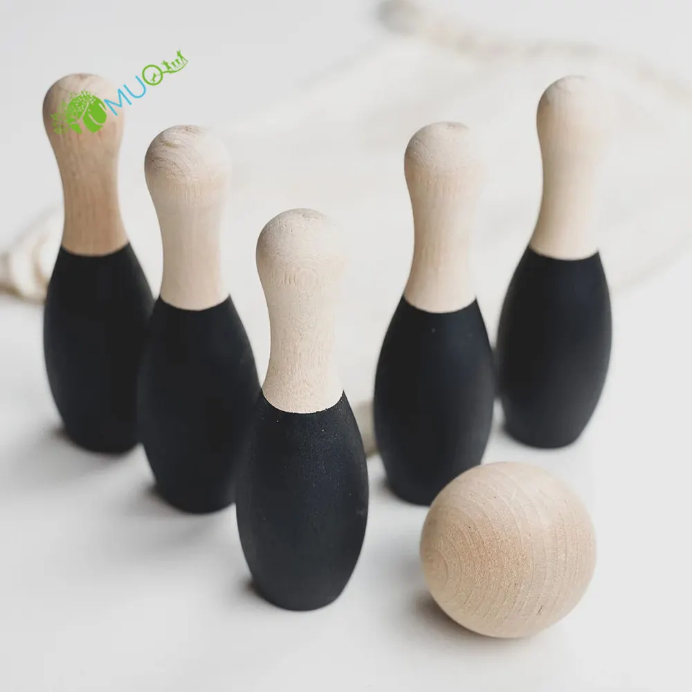 YumuQ Mini Wooden Bowling Pin Game Toys Set Wooden Skittles Montessori Toys Bolos For Kids Outdoor Yard Garden Lawn