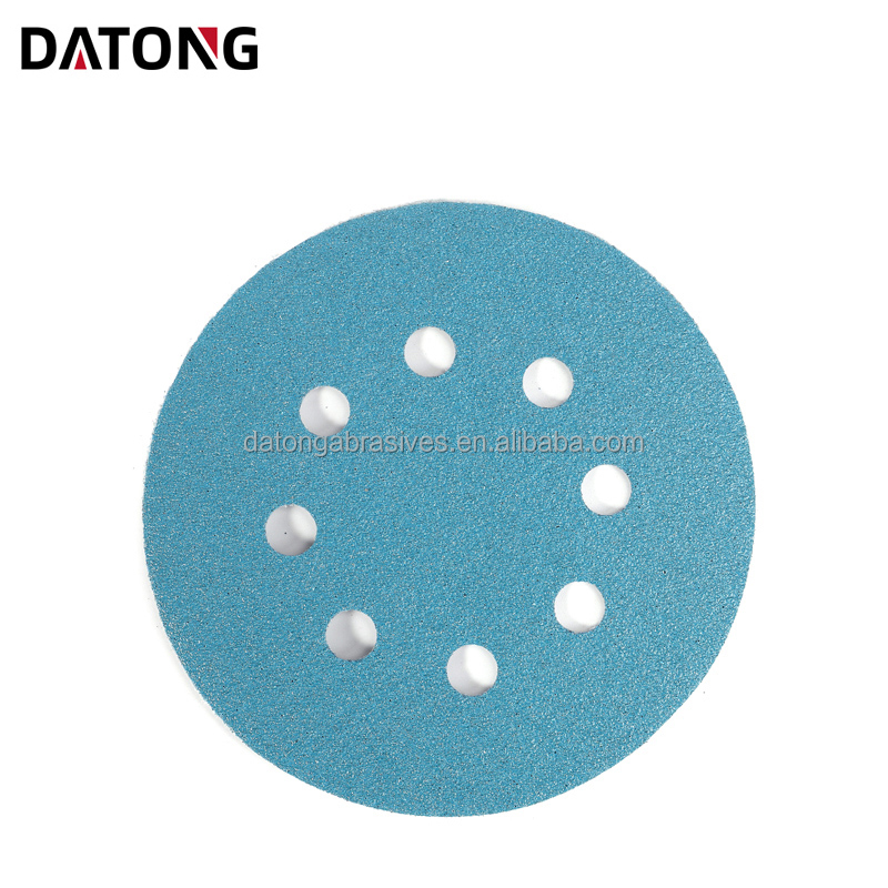 Datong factory High quality 125 mm 5 inch 8 holes Grit 100 Round Ceramic blue Sanding Disc For Metal and Wood