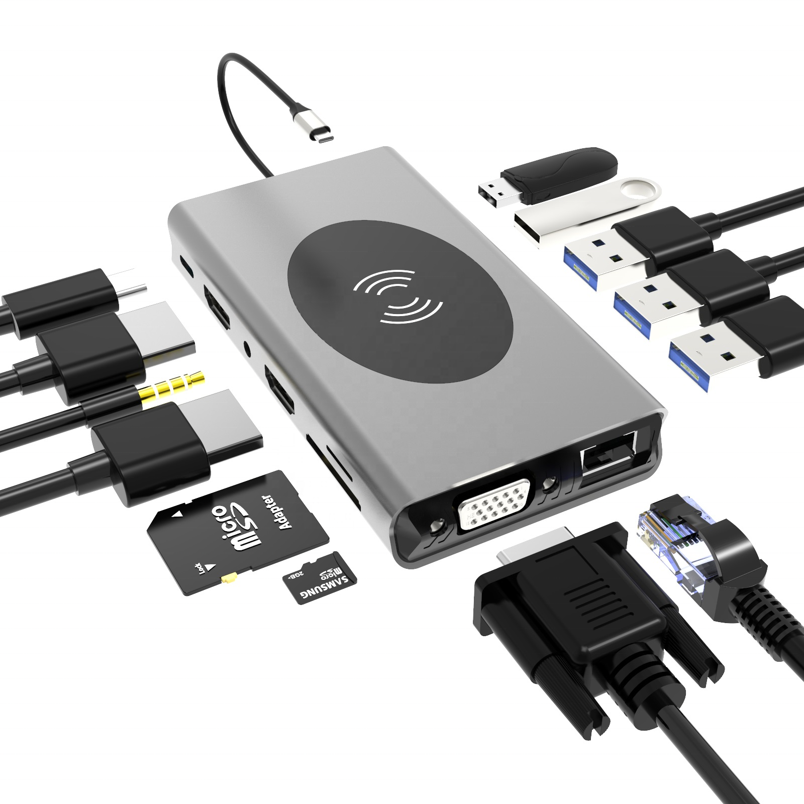BASIX Многофункциональный 14 в 1 концентратор usb c для Hd mi type c концентратор USB3.0 * 5 + SD/TF + RJ45 + PD кабель концентратора ноутбука для Macbook