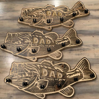 D0504 Wooden Fishing Rod Holder Large mouth Bass Fishing Rod Holder Father's Day Gift