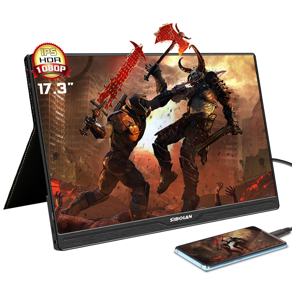 Портативный ЖК-монитор Sibolan ips 17 дюймов 1080P 1920x1080 100 srgb usb type-C для ноутбука PS5 PS4 mobile