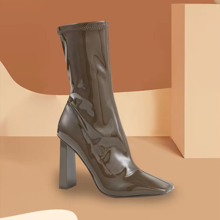 Women's Waterproof Ankle Boots with High Heels Elegant Square Toe Design for Winter and Autumn-New Insole Material PU