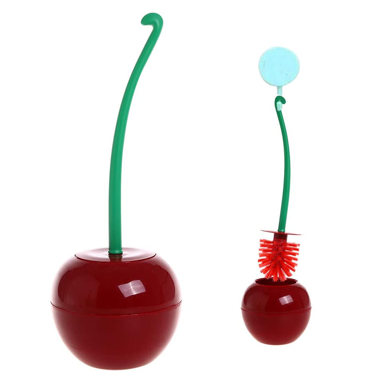 Hot Sale Creative Lovely Cherry Shape Lavatory Brush Toilet Brush   Holder Set Convenient Toilet WC Bathroom Accessories Set