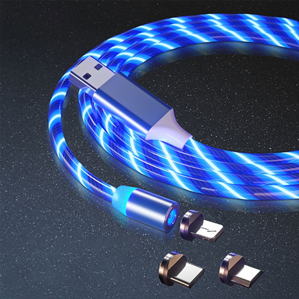 Бесплатный образец светодиодного светильника USB-кабеля типа C Micro 3 в 1, Магнитный зарядный кабель для мобильного телефона