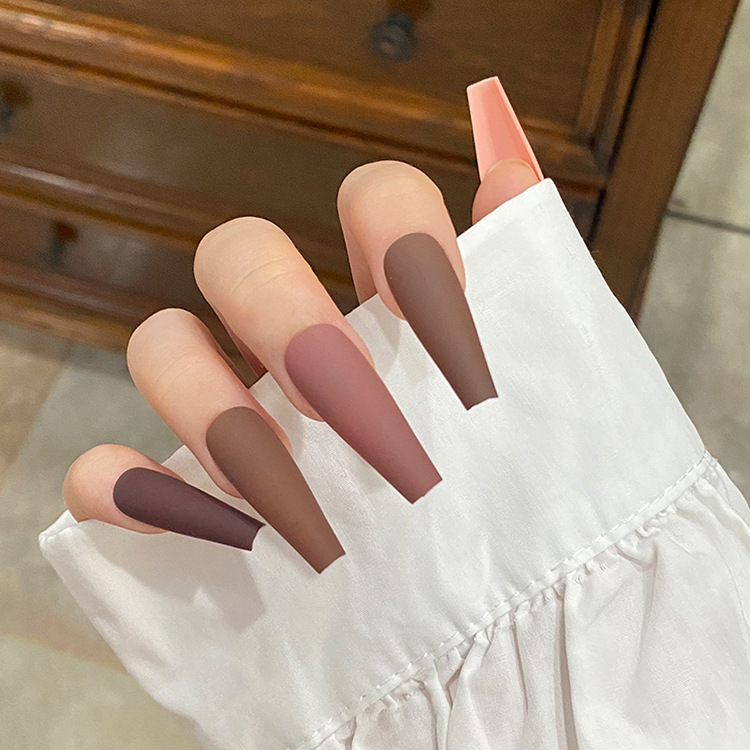 long Coffin Press On Artificial False Nails Custom Luxury Nails Colorful Matte Ballerina Nails With Diamond