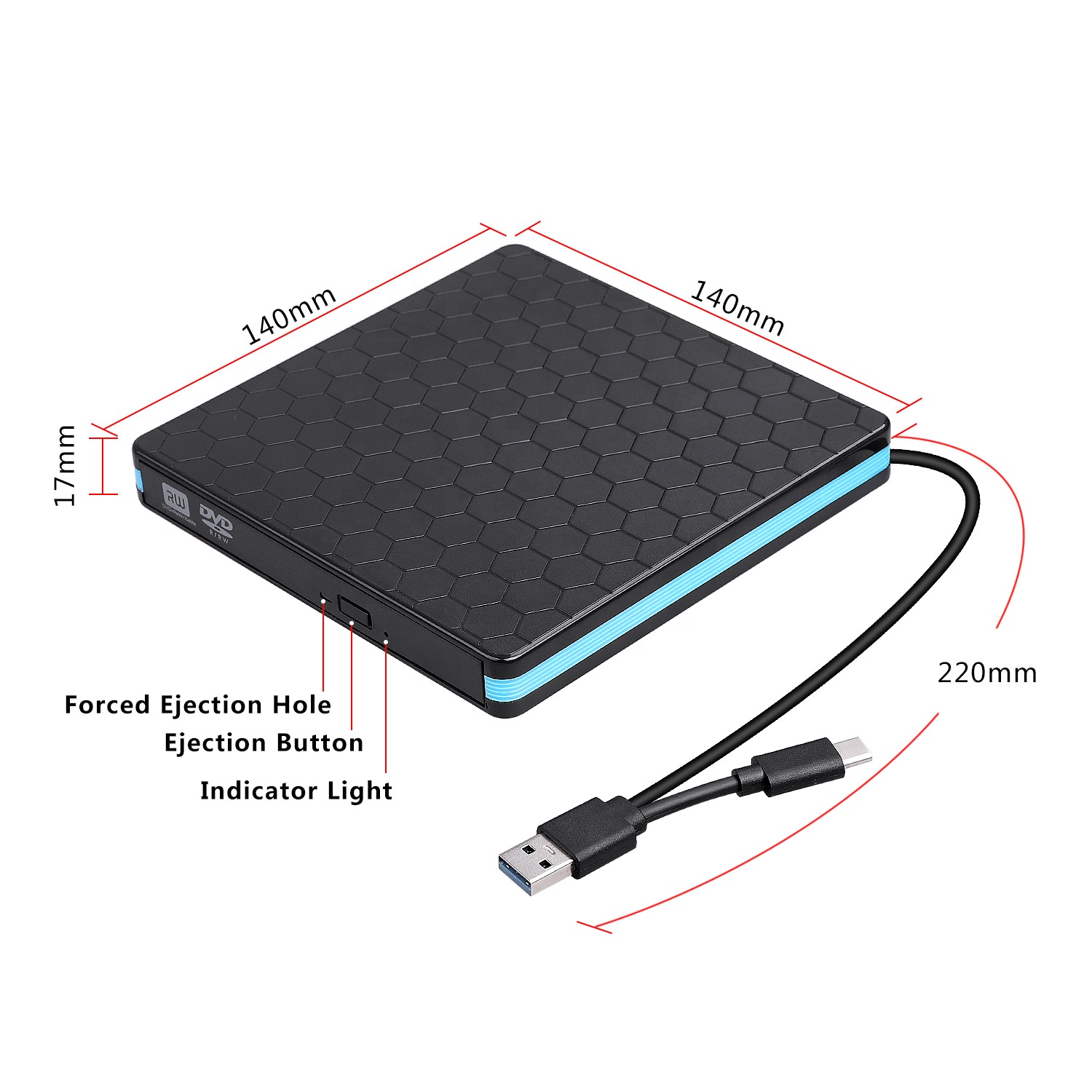 Внешний DVD-привод Type C USB 3,0 Type-C, привод для перезаписи CD/DVD, записывающее устройство, привод для ноутбука, Windows, ПК