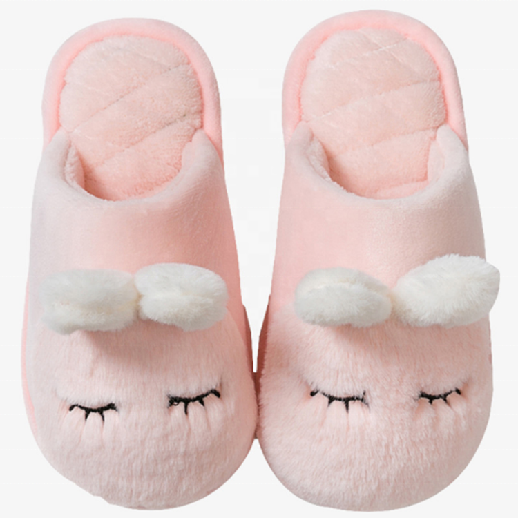 Warm Cute Cartoon Travel Slippers Rabbit Ear Plush Slippers For Kids PVC Rubber Sole Fluffy Slippers