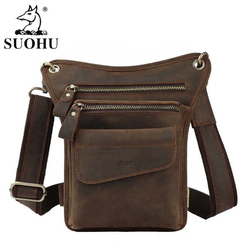 SUOHU Wholesale Custom Crossbody Shoulder Bag Fashion Waist Bag Crazy Horse Leather Leg Bag